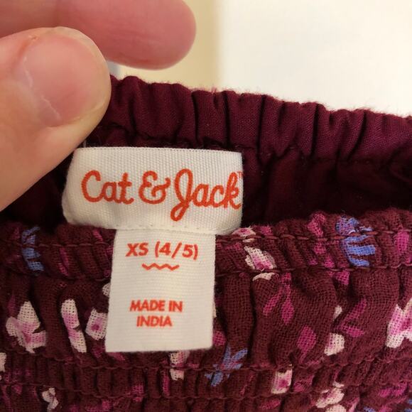 Cat & Jack NWT Girls' Maroon Smocked Floral Dress Size XS (4/5) - Picture 4 of 7